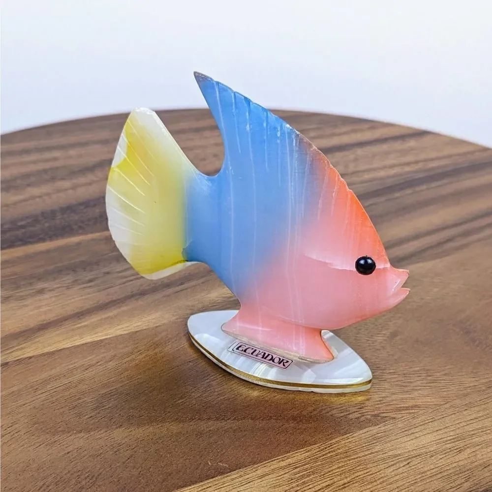Retro Marble Ecuadorian Fish Figurine Pink Blue Yellow